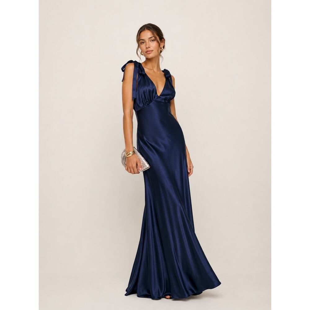 Reformation Pernille Silk Maxi Dress - Navy